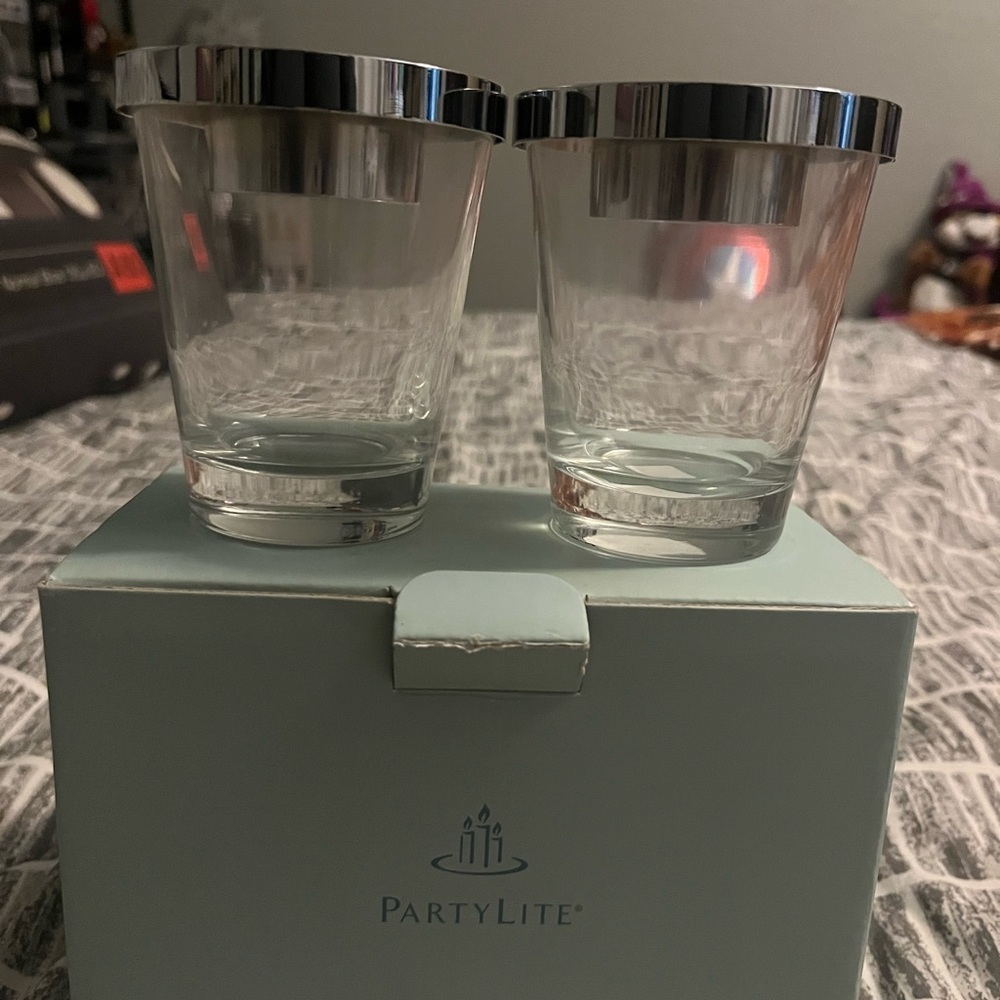 PartyLite Glass Holders with Metallic Accents